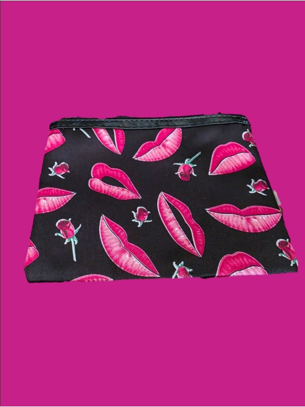 4/$25 Deal! Pink Lip & Rose Print Cosmetic Pouch